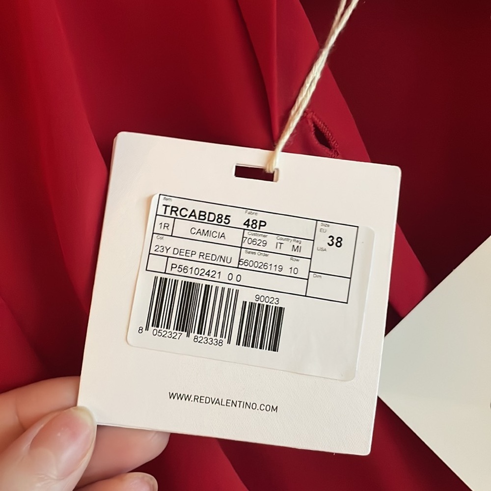 RED Valentino Silk Crepe Ruffle Tie Neck Button Down Blouse Red - Picture 9 of 14